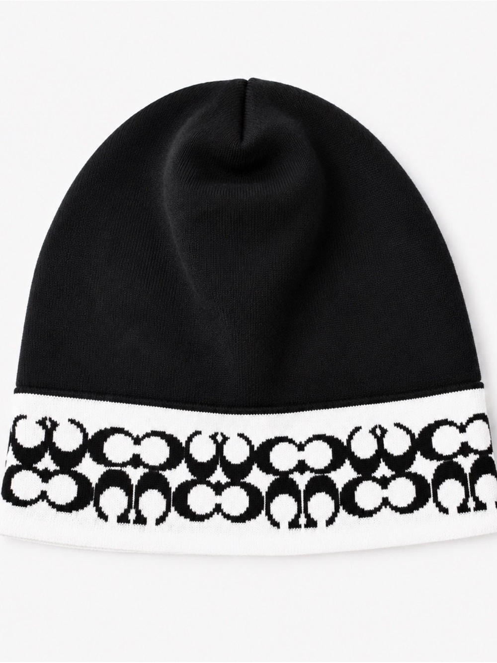 Coach Black Beanie with White Monogram Band